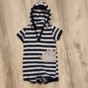 Carter's Navy Striped Dinosaur Romper Size 9months